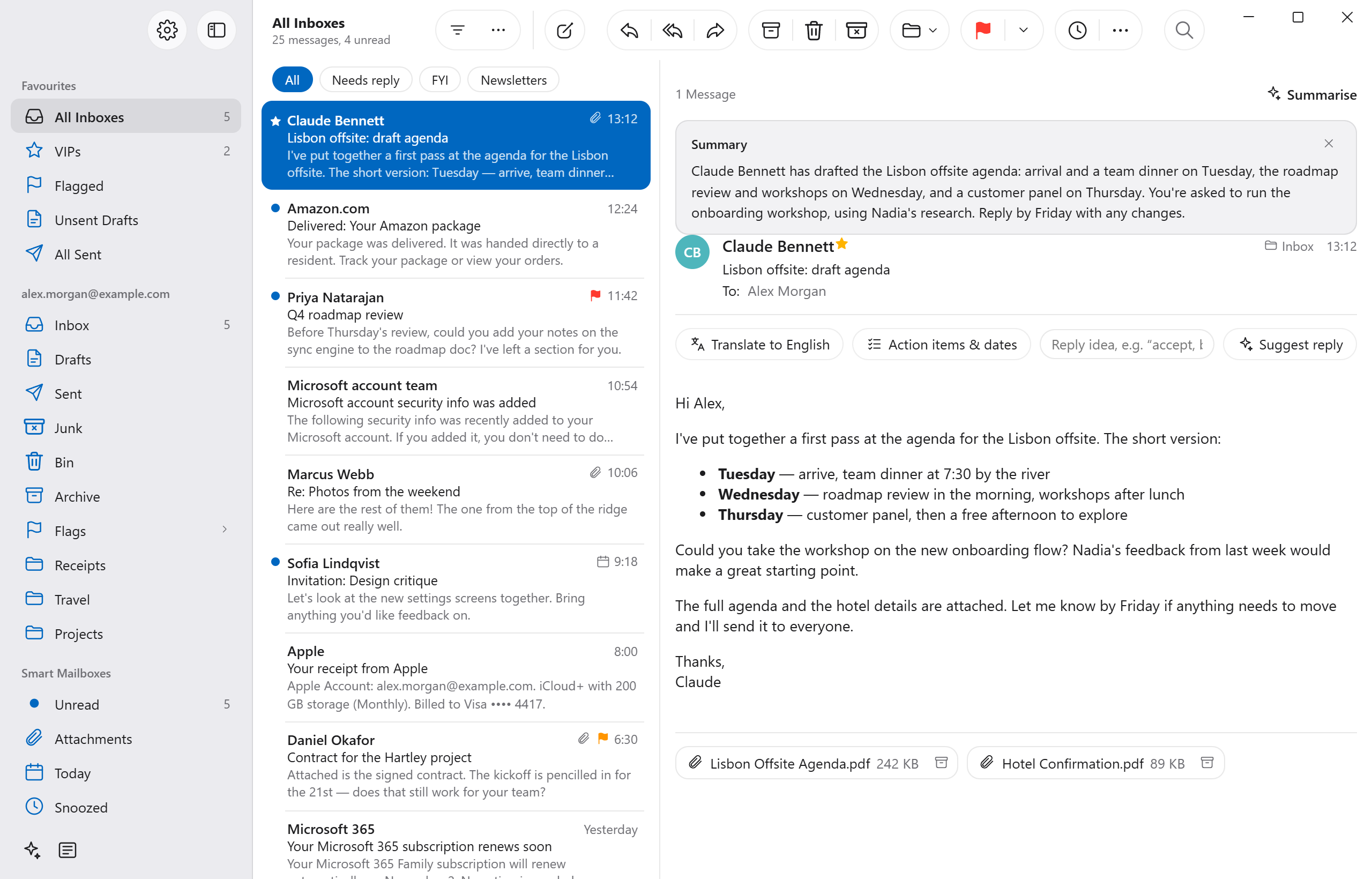 A summary of the Lisbon offsite email above the message.